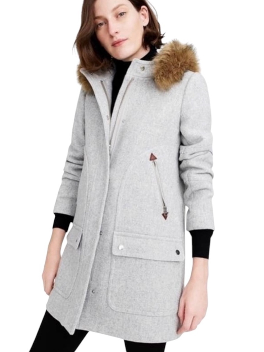 J. Crew Italian Stadium‎ Cloth Wool Coat Size 0 Chateau Parka Removable Fur Hood